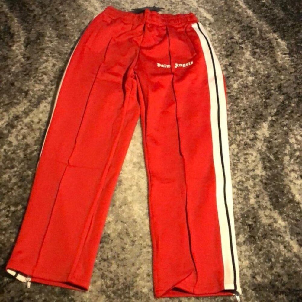 Palm Angels Tracksuit Red Striped Print Logo Sweatpants Men’s Large
